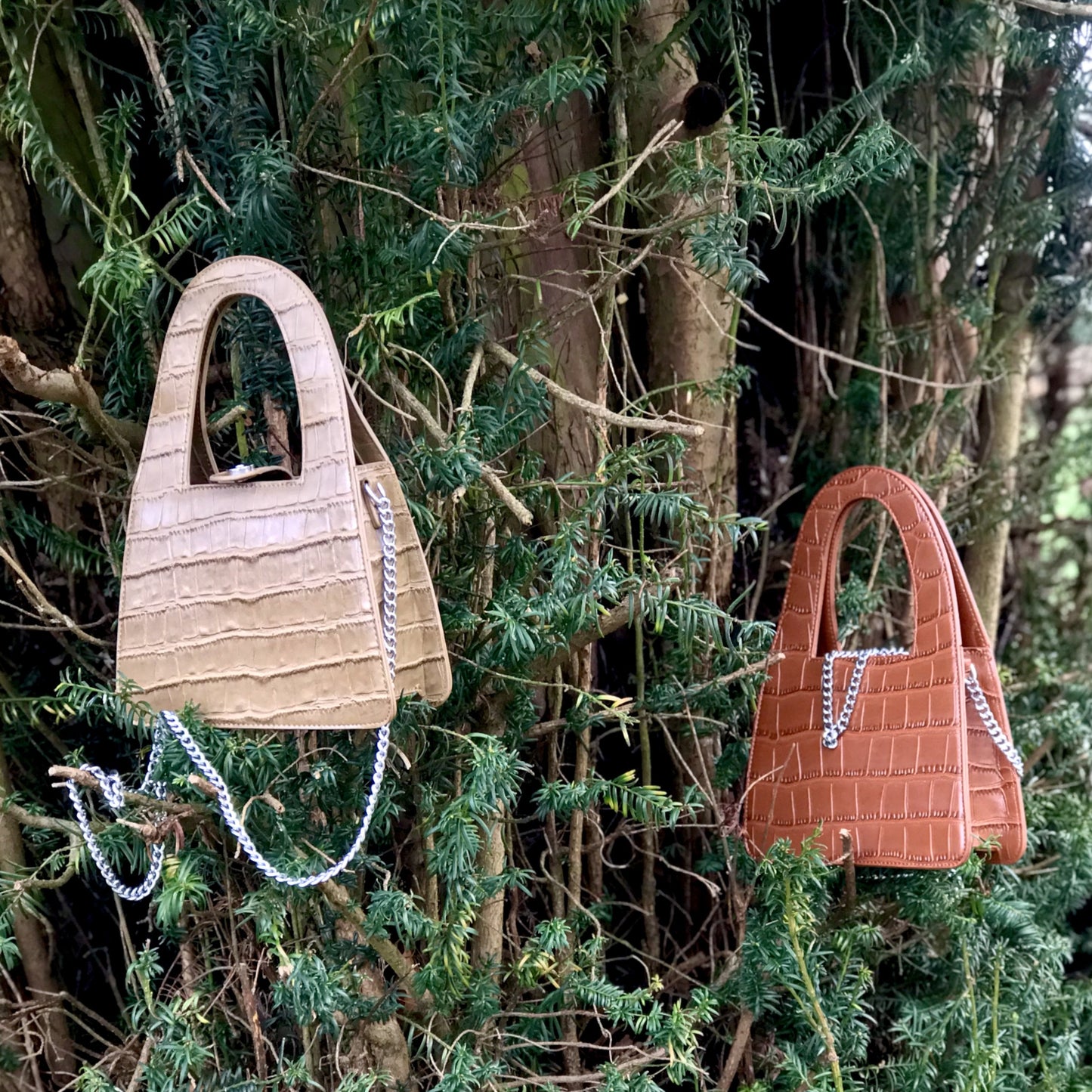 Lina Faux Croc Tote Bag - Beige - Cione Boutique London