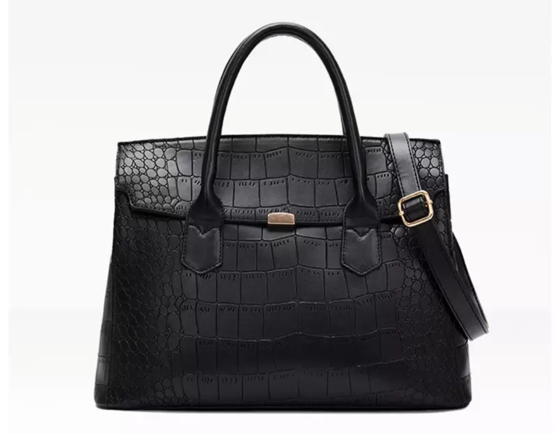 Lexi - Large Black Croc Tote Bag - Cione Boutique London