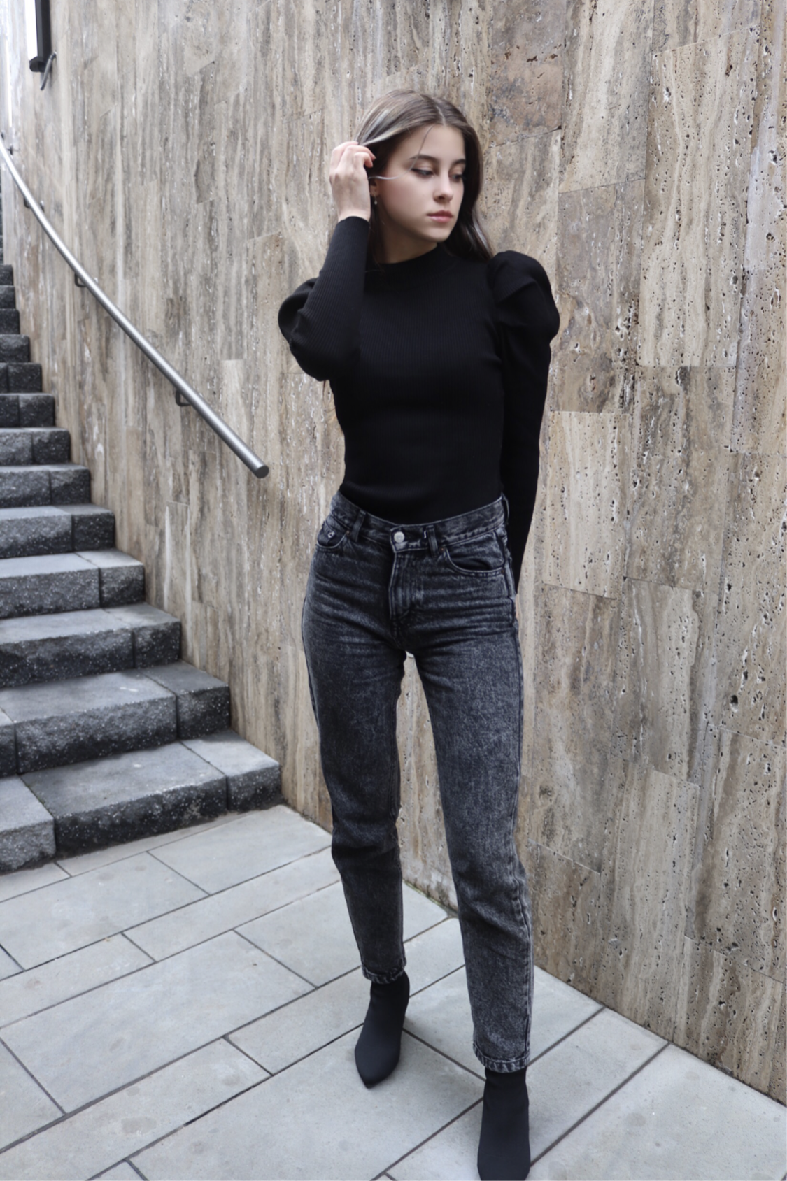 Cione Black Puff Sleeve Knit Bodysuit - Cione Boutique London
