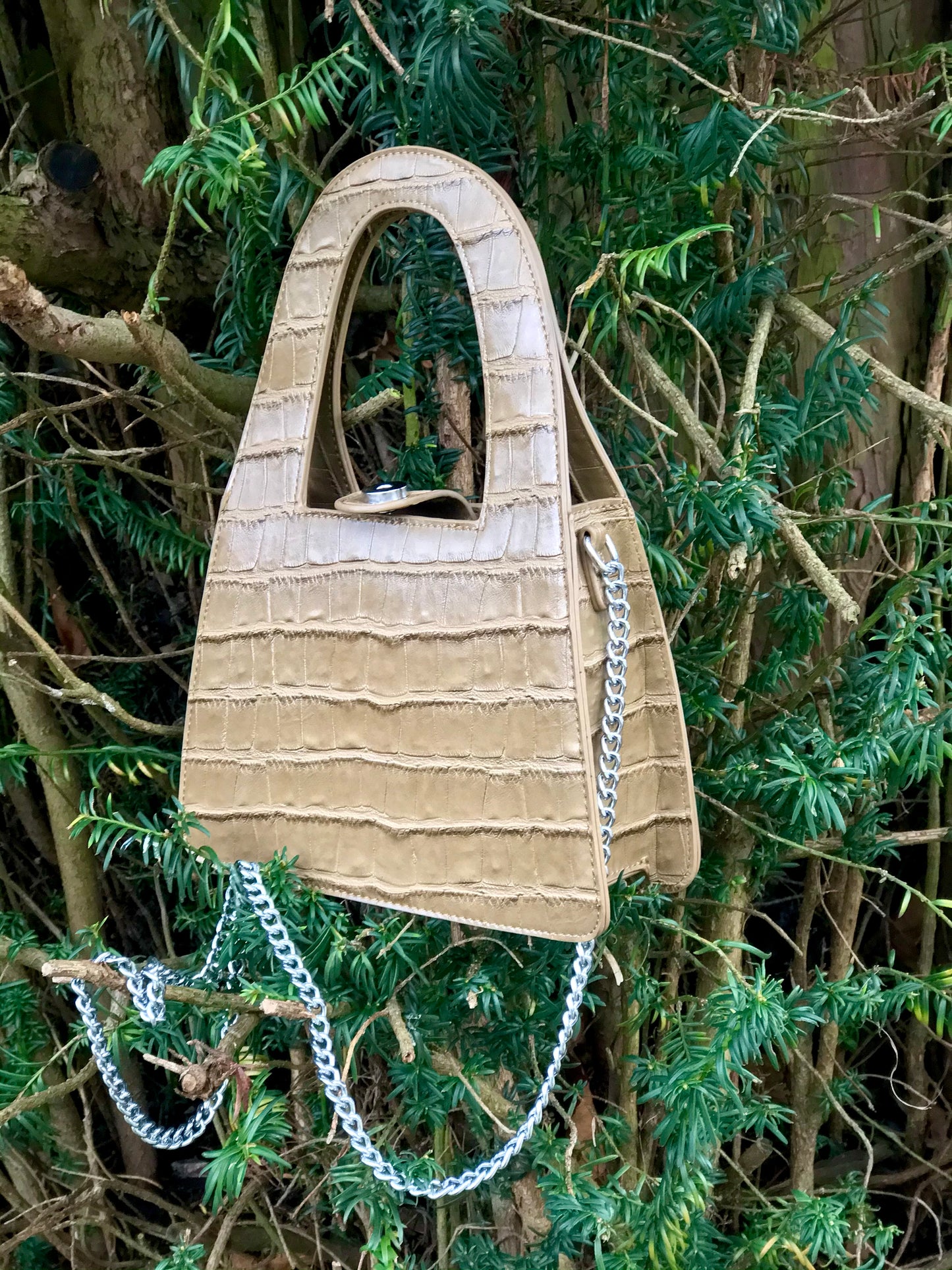 Lina Faux Croc Tote Bag - Beige - Cione Boutique London