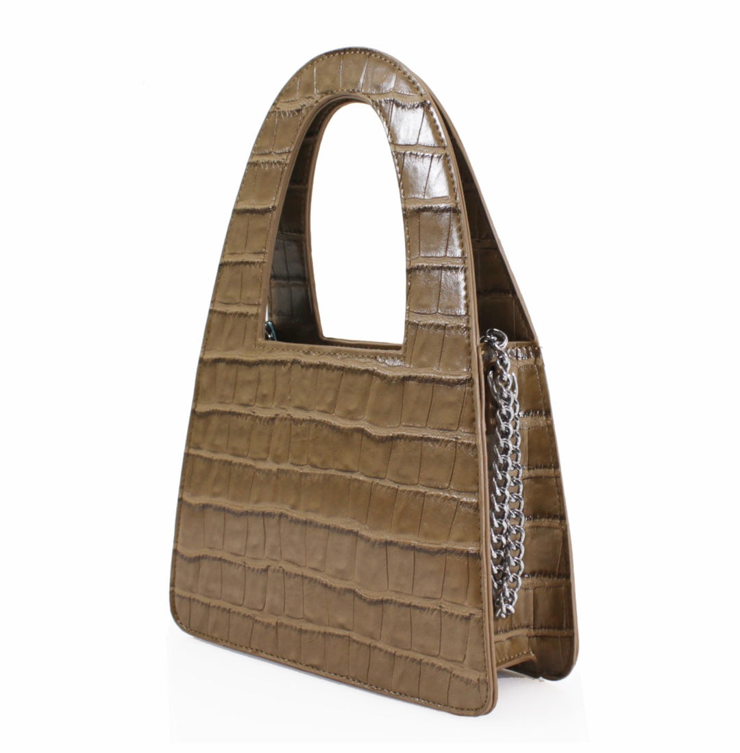 Lina Faux Croc Tote Bag - Beige - Cione Boutique London