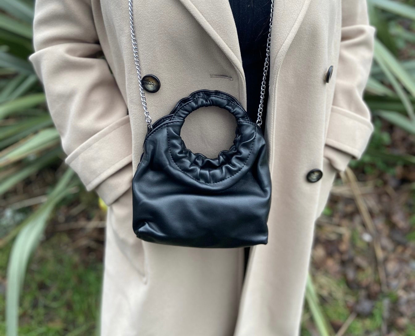 Bali - Black Ruched Handbag - Cione Boutique London