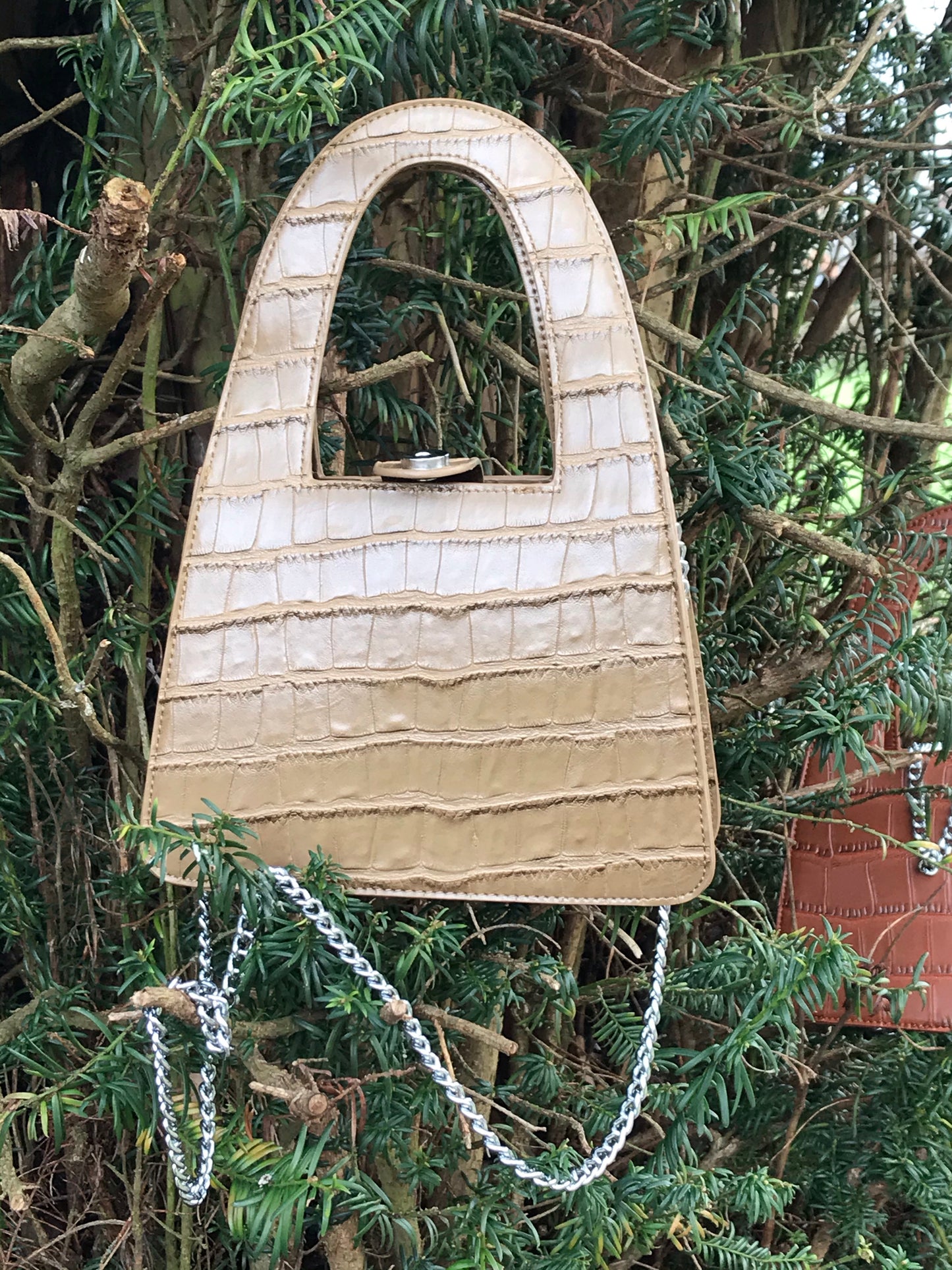 Lina Faux Croc Tote Bag - Beige - Cione Boutique London