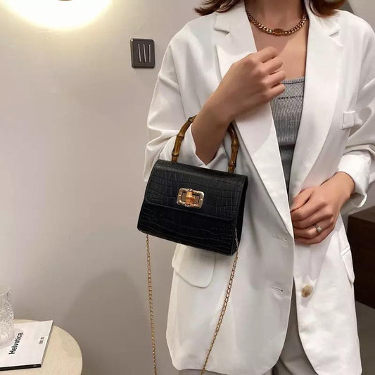 Ava Bamboo Handle Bag - Black