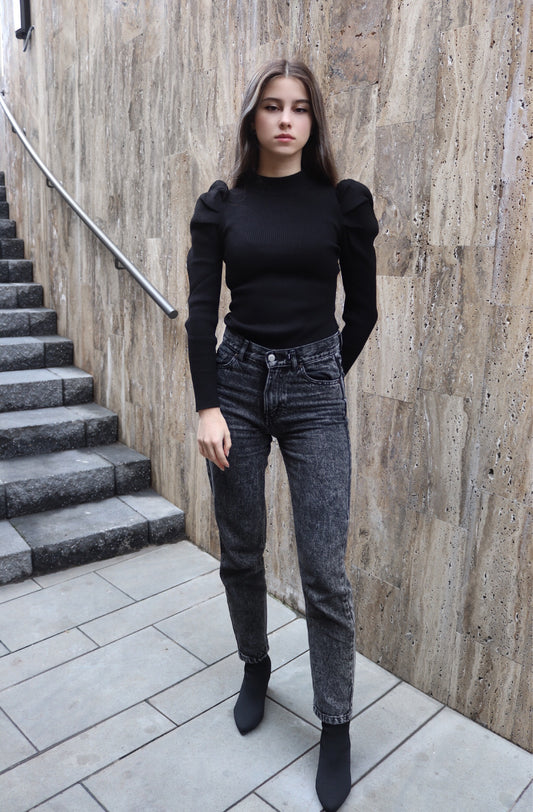 Cione Black Puff Sleeve Knit Bodysuit - Cione Boutique London