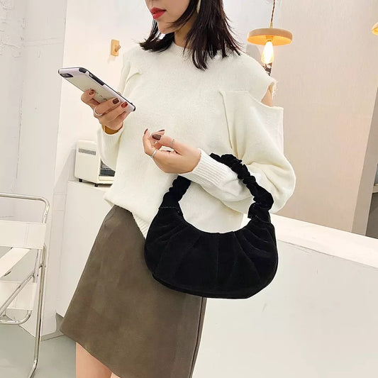 Maya Suede Shoulder Bag - Black - Cione Boutique London