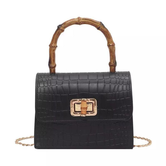 Ava Bamboo Handle Bag - Black
