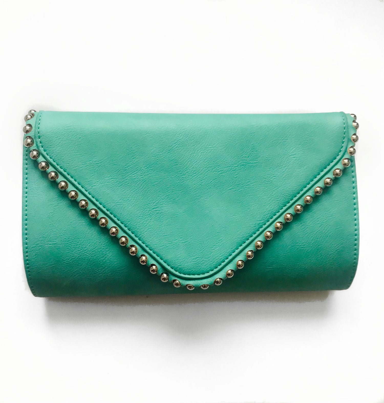 Emerald - Green Envelope Studded Clutch - Cione Boutique London