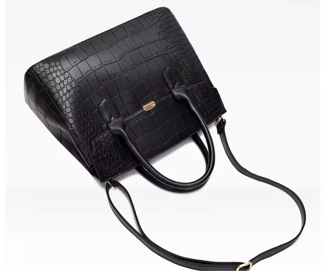 Lexi - Large Black Croc Tote Bag - Cione Boutique London